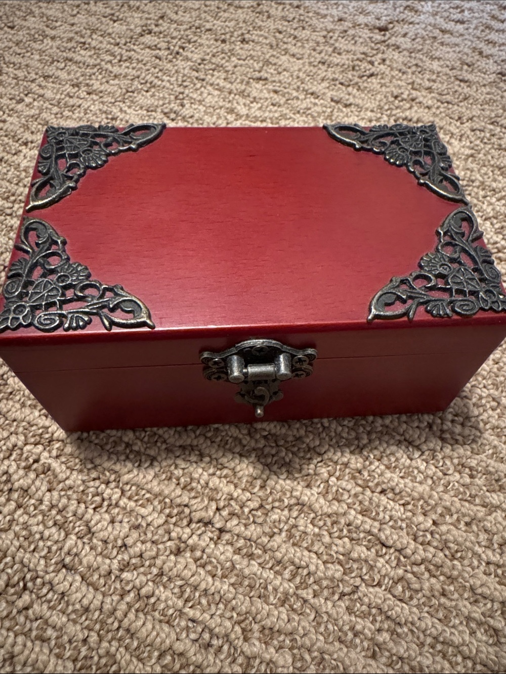 Sanko Japan Red Decorative Jewelry Box  Music Box with Antique Accents.